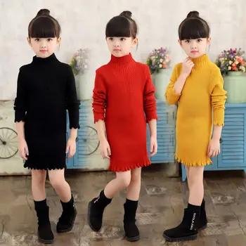 Copilul Fete Toamna Iarna 2022 Noua Moda Guler Tricotat Rochie Pulover pentru Copii Îmbrăcăminte Caldă Culoare Solidă Rochii W241