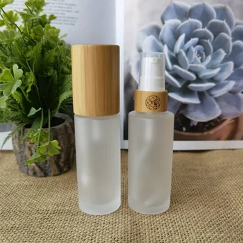 Cosmetice sticlă mată crema de sticla lotiune spray pompa de sticlă prietenos ecologice naturale de bambus capac din lemn capac de îngrijire a pielii de ambalare
