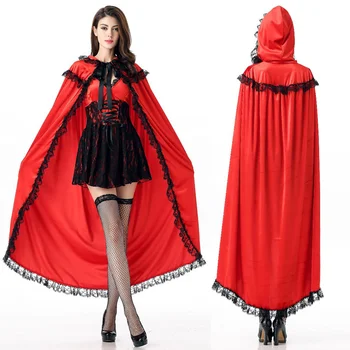 Costum De Halloween Little Red Riding Hood Costum Adult De Sex Feminin Personaj De Joc Vampire Princess Fusta Lunga Mantie Tippet