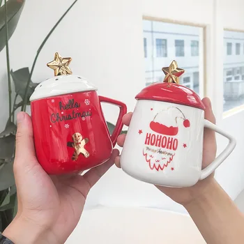 Creative de Crăciun Cani de Cafea Drăguț Cana Ceramica cu Capac si Lingura Student Cadou Cana Cani Drăguț