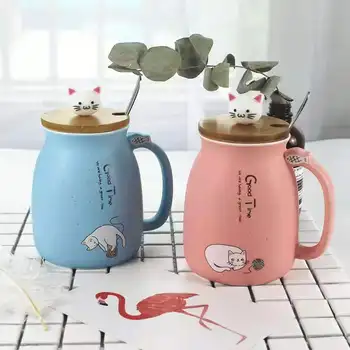 Creative pisică de culoare rezistentă la căldură Cana desene animate cu capac 450ml cupa pisoi cafea cani ceramice pentru copii cupa birou Drinkware cadou