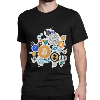 Cryptocurrecy Set Bitcoin Ethereum Litecoin Crypto Haine din Bumbac Pur Umor Maneci Scurte Gât O Teuri Original T-Shirt pentru Bărbați