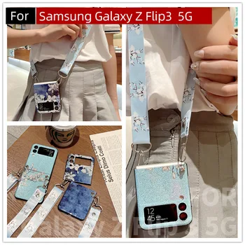 Cu Șnur de Caz pentru Samsung Galaxy Z Flip 3 Caz pentru Galaxy Z Flip3 5G Caz F7110 Caz