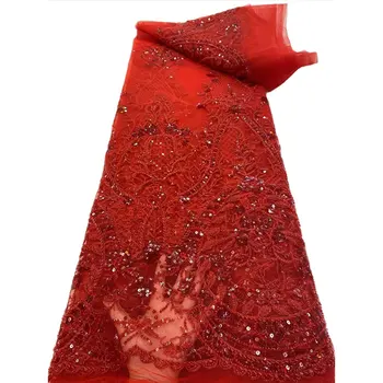 Culoarea roșie 2021 Calitate High-End de Lux Clasic lucrat Manual cu Margele Dantelă Elegant cele mai Recente African cu Paiete, Tul Material pentru Rochia de Mireasa