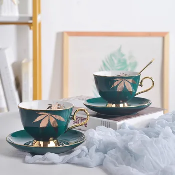 Cuplu ceașcă de cafea cadou Nordic mâner de aur cana high-end verde cana ceramica micul dejun ceasca si farfurie set japonez cupa
