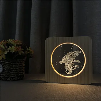 Căluț de mare de Animale din Lemn 3D LED Arylic Noapte Lampă de Masă Lumină de Control Comutator Sculptură Lampa pentru Prieteni Fan Cadou de Dropshipping