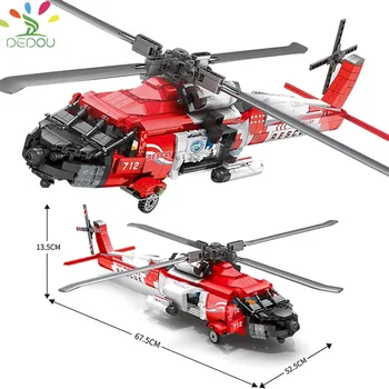 DEDOU Jucărie Aer de Căutare și Salvare Elicopter Băiat Asamblate Elicopter Building Block Model de Jucărie