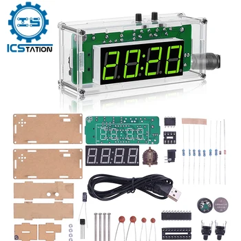 DIY Kit Electronice Ceas Digital cu LED Display Timp Lumina de Control Temperatura Pătrat Verde/Albastru/Roșu Lipit Proiect Practica Kit