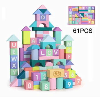 DIY din Lemn Asamblate Jucărie Macaron Particule Mari Blocuri de Construcție din Lemn Educația Timpurie a Copiilor Jucării Educative pentru Copii