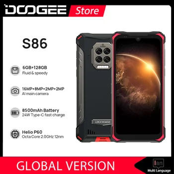DOOGEE S86 IP68/IP69K, rezistent la apă, Smartphone 6GB+128GB Helio P60 Octa Core NFC 8500mAh Super Baterie de Telefon Mobil