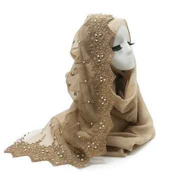 Dantela de bumbac hijab scarf pearl floare de design de broderie pentru femei de moda eșarfe lungi șaluri de lux folie moale islamice eid bandană