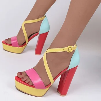 De Brand Nou Doamnelor Platforma Sandale de Vară de Moda Catarama Culori Amestecate Tocuri Groase pentru femei Sandale Petrecere Pantofi Sexy Femeie