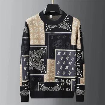 De lux High End 2023 Nou de Tricotat Pulover de Toamna/Iarna Flori Jacquard Personalitate Pulover coreea Tendință de Îmbrăcăminte pentru Bărbați