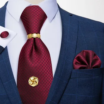 De lux Solid Roșu Cravate de Mătase Pentru Bărbați 8cm de Afaceri de Nunta cu Cravata, Batista, Butoni cu ac de Cravată Set Cadou Pentru Barbati Gravata DiBanGu
