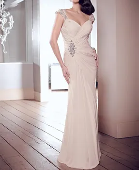 De lux personalizate petrecere 2018 Cristal Scăzut V-neck Șifon Elegant de Seara Etaj Lungime rochie de bal rochii de mame