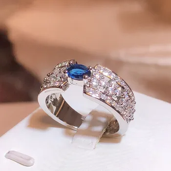 De înaltă Calitate, pentru Femei, cu Un Inel S925 Argint Big Blue Stone Diamond Piatră prețioasă de Smarald Turmalina Pariba Bijuterii Inele de Nunta