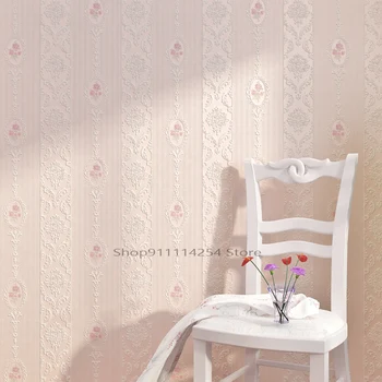 De înaltă calitate, roz cald dungi verticale tapet camera de zi dormitor 3D Europene pastorală flori non-țesute gazete de perete TV-ul inapoi