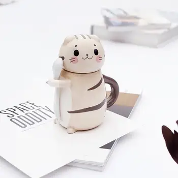 Desene animate Pisica Animal de Mână-pictat Ceramica Cana de Lapte Ceașcă de Cafea Cadou Cana Ceramica cu Capac