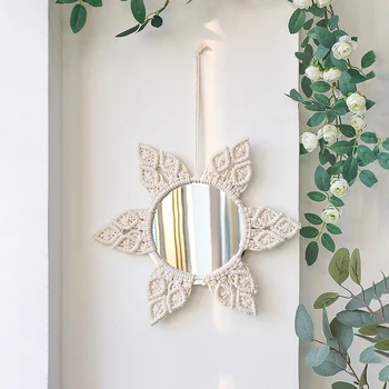 Design Oglindă De Perete De Artă De Epocă Flexibil Cameră Rotundă Neregulată Oglindă Macrame Agățat Estetice Dekoracyjne Lustra Decor Acasă