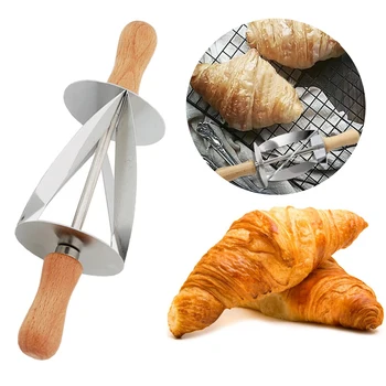 Din Oțel Inoxidabil De Rulare Tăietor De Aluat Pentru A Face Croissant Tort De Decorare Instrumente Mâner De Lemn Rulare Cuțit Pentru Croissant, Pâine