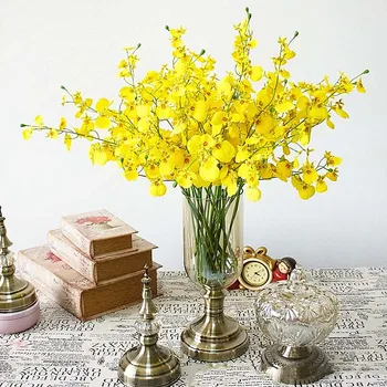 Dinamic Păun Dans Orhidee long branch matase Flori Artificiale Fotografie de Nunta Acasă Decor de masă alb galben flores