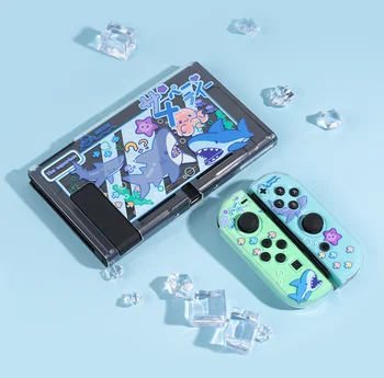 Drăguț Albastru Rechini Nintendo Comutator Caz Acoperire Pentru Fete Kawaii Transparent Dockable TPU Coajă de Protecție Pentru Operator Bucurie-Con
