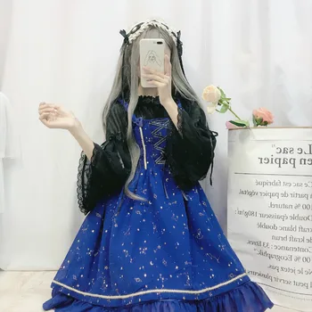 Drăguț Japoneză Lolita Fata Rochie De Dantelă Guler Ciufulit Kawaii Costum Retro Gothic Scurt Menajera Costum De Scenă Petrecere Cosplay Rochii