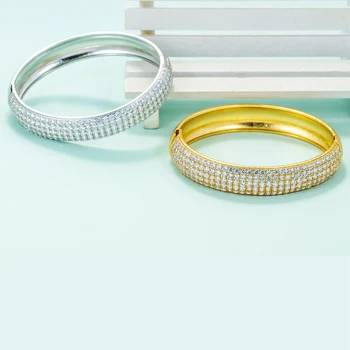 EYIKA de Lux Complet Clar Cubic Zirconia Cuff Brățară pentru Femei de Aur de Argint de Culoare Femeie Brățară Largă de Nunta Bijuterii Accesorii