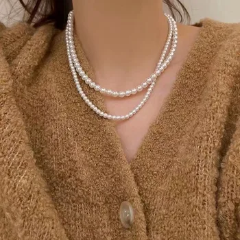 Elegant de Perle Margele Lanț Cravată Colier pentru Femei Estetice Sexy Accesorii Simple Pearl Colier coreea Moda Bijuterii