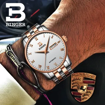 Elveția BINGER Automată Ceasuri Barbati Brand de Lux de Afaceri Mecanice Ceasuri de mana Auto Data Bărbați Ceas relogio masculino