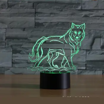En-gros Wolf 3d Lampă 7 Culori Schimbare Vizuală a Condus Lumina de Noapte Touch Control de la Distanță Cadou Atmosfera Copii 3d Corpuri de iluminat