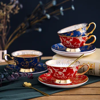 Engleză ceaiul de după-amiază mic palat luxos de portelan cana de cafea si farfurie set rafinat de uz casnic roșu