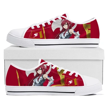 Erza Scarlet Anime Fairy Tail Low-Top Adidași De Înaltă Calitate Mens Pentru Femei Adolescent Canvas Sneaker Pereche De Pantofi Personalizate Pantof Alb