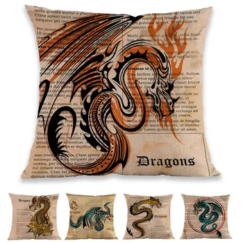Evul Mediu European Stil Dragon De Foc Retro Galben Ilustrația De Carte Fundal De Pernă Canapea Acasă Decorare Pernele De Acoperire