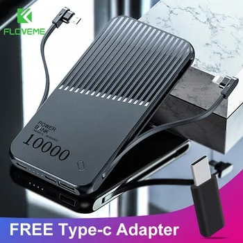 FLOVEME Power Bank 10000mAh Cu 1 GRATUIT Tip c Adaptor 2 Cablu Pentru iPhone Xiaomi Micro USB Dual Porturi Acumulator Extern Powerbank