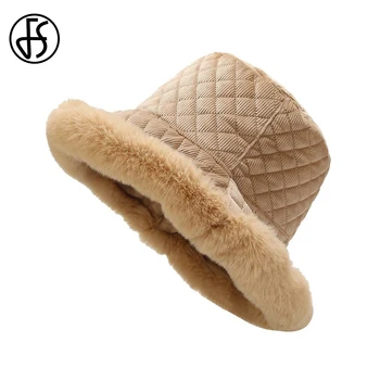 FS 2022 francez de Lux Stil Îngroșat Blana de Iepure Carouri Găleată Pălărie de Moda Streetwear Pălărie de Iarnă Pentru Femei Vânt Cald Capac