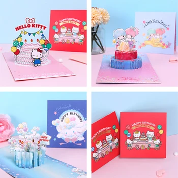 Felicitare 3D Kawaii Sanrio Hello Kitty Cinnamoroll Anime felicitare de Crăciun Binecuvântare Card cu Plic pentru Ziua de nastere Dorește