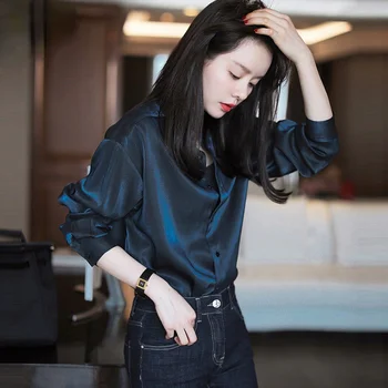 Femei Bluza De Moda Tricouri Femei Singure Pieptul Satin Bluza Cu Maneci Lungi Doamnelor Mătase Coreean Birou Elegant De Cauzalitate Topuri A22