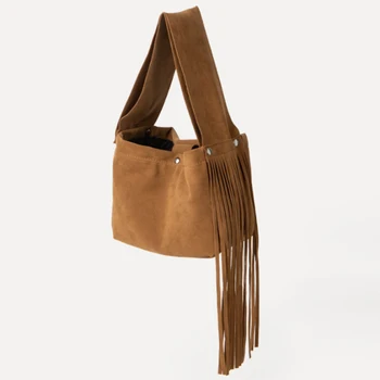 Femei Designer de geantă de Umăr Solid Ciucuri Trend Cross Body Bag Tassel piele de Căprioară Faux blana Franjuri Messenger Umăr Geanta