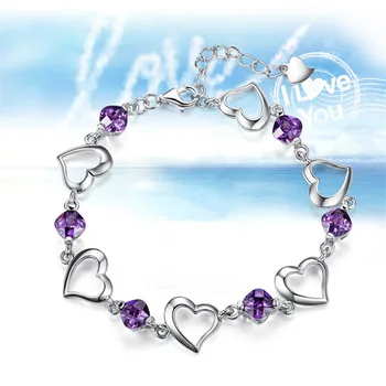 Femei Elegante Hollow Inima Și Violet AAA Zircon Concatenate Lanț Brățară Moda Bijuterii Iubitor de Cadouri BL0146