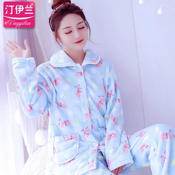 Femei Iarna Cald Pijamale Fete Maneca Lunga Îngroșat Costum de Flanel de sex Feminin Coral Fleece Plus Dimensiune Cald Homewear D-2104