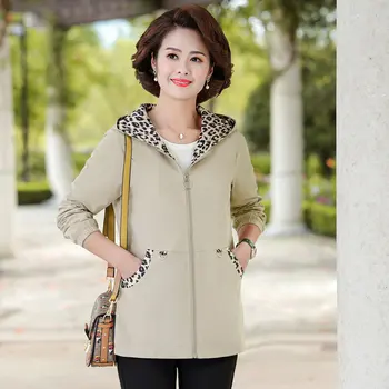 Femei Jacheta De Toamna Cu Imprimeu De Leopard Hood Coat Pentru Varsta Mijlocie Femei Violet Kaki Roz Portocaliu Zip Up Îmbrăcăminte Exterioară 