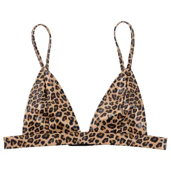 Femei Leopard De Imprimare De Costume De Baie Bikini Top Faux Din Piele Necăptușit Sutien Fără Fir Lenjerie Reglabile Curea De Spaghete Bikini Costume De Baie