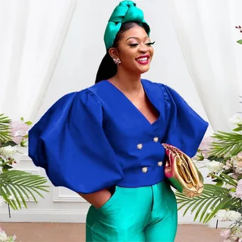 Femei Tricouri Cădea V-Gât Balon Mâneci Buton Cardigan Subțire Scurt Solid Partid Topuri de Moda Tradiționale Africane Îmbrăcăminte 2023