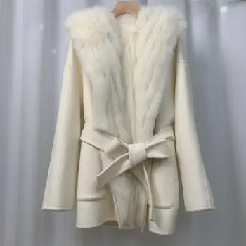 Femeie Adevarata haine de lana, Cu Grad Înalt de vulpe blană cald cald Reversibile Sacou blana D034.