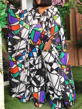 Femeile Africane 2 Bucată De Costume Supradimensionate Moda Casual Șifon Imprimat Maxi Cardigan Lung Topuri Pantaloni Seturi Strada Uzura De Vacanta