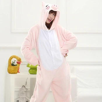Femeile Kigurumi Porc Roz Seturi de Pijamale Flanel Capota Animal Pijamale kituri de Adult Iarna Onesies Cămășuță de noapte Pijamale Pijamale Homewear