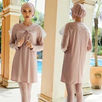 Femeile Musulmane Costum De Baie Complet Acoperi Swimwears Burkini Mujer Musulmane Hijab Beachwear Femme Maneca Lunga Eșarfă De Păr Capota Costum De Baie