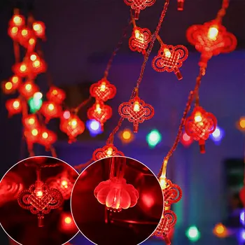 Festivalul de primăvară Lumini în aer liber 9.8 ft 20 Led-uri/19.7 ft 40 de Led-uri Lanterna Roșie Șir Lumina IP42 rezistent la apa Chineză Nod Zână String