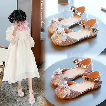 Fete Stras Pantofi Copii Printesa Arc Sandale de Moda pentru Copii Acoperit Degetele de la picioare Pantofi de Cristal pentru Petrecerea de Nunta Prezinta